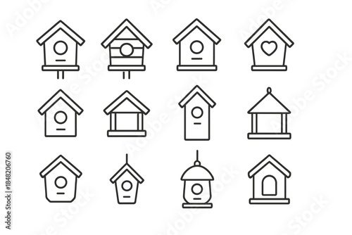 Collection of Line Art Birdhouse Icons