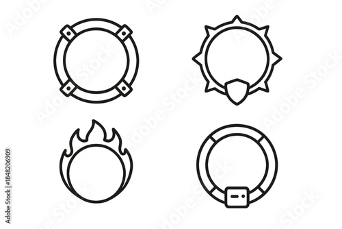Four circular icons with different styles on a dark gradient background