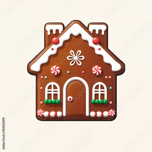 Gingerbread house Christmas cookie illustration isolated on white
