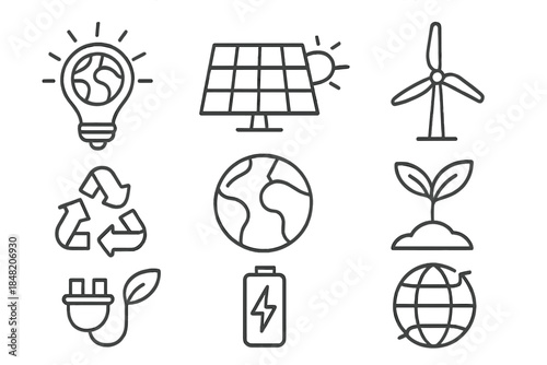 Eco-friendly Icons on Gray Background