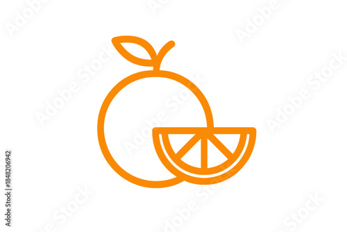 Orange fruit icon with leaf and slice
