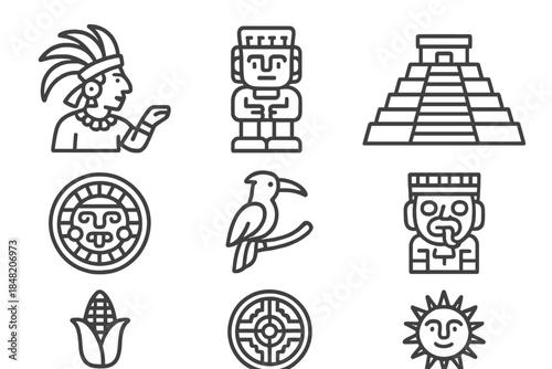 Mayan Iconography: Sun, Pyramid, Figures, and Corn