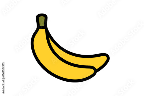 Stylized yellow banana with a black outline on a dark background
