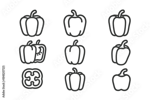 Outline Icons of Bell Peppers on Dark Background