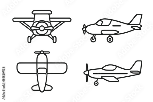 Set of four stylized airplane icons