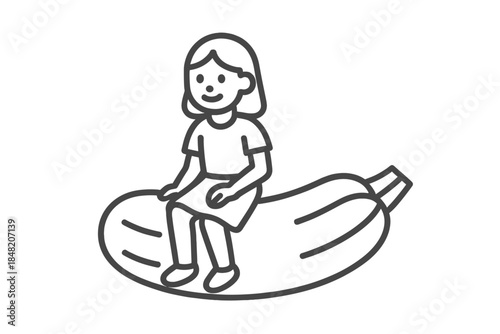 Stylized illustration of a girl sitting on a zucchini