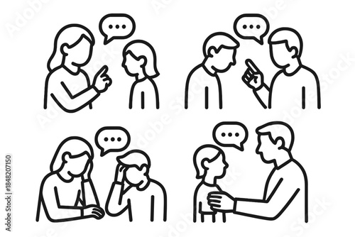Icon set illustrating communication and emotional support