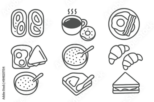 Breakfast Icons on Black Background