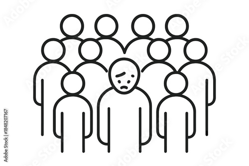 Sad person in a crowd