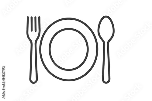Minimalist plate with fork and spoon on gray background