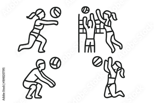 Volleyball players in action, graphic icons