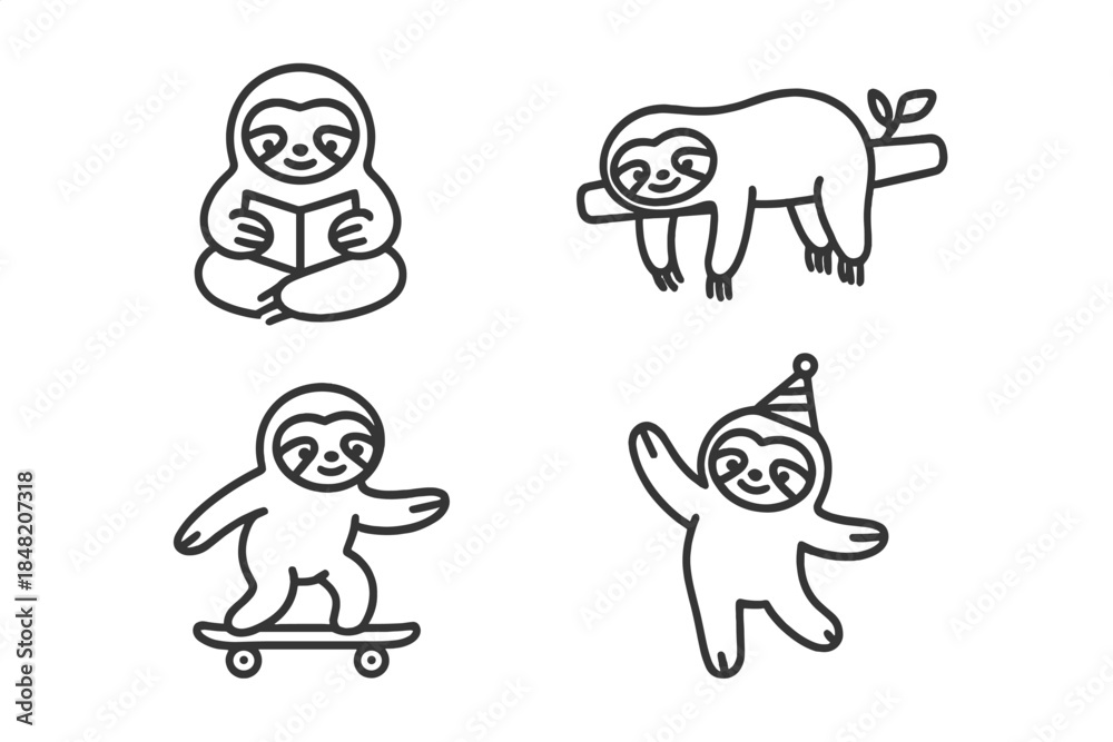 Obraz premium Cute Sloth Icons