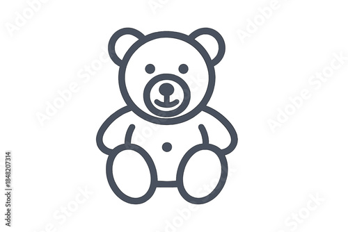 Teddy Bear Icon Outline on Grey Background