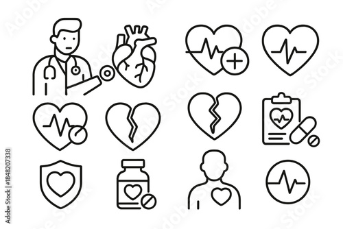 Medical icons collection on dark background