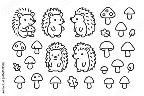 Cute hedgehogs and mushrooms pattern