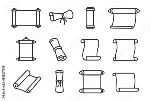 Collection of Scroll Icons in Outline Style