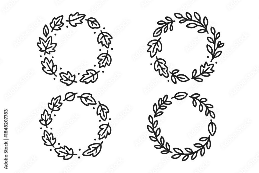 Obraz premium Four Decorative Wreaths with Leaves and Branches