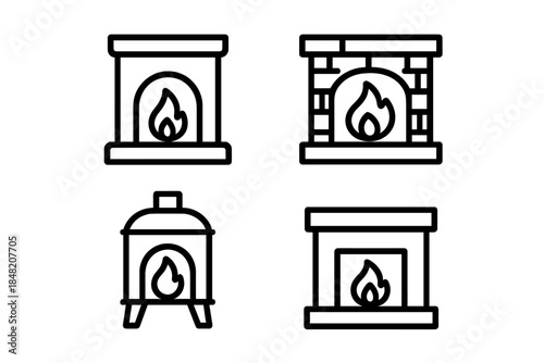 Four stylized fireplace icons with flames