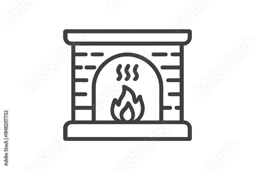 Fireplace with glowing fire and smoke icon