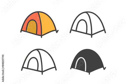 Four stylized camping tents on a gradient background