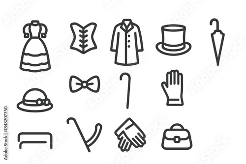 Vintage Clothing and Accessories Icons Set