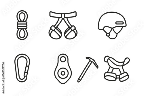 Climbing Gear Icons Set on Black Background