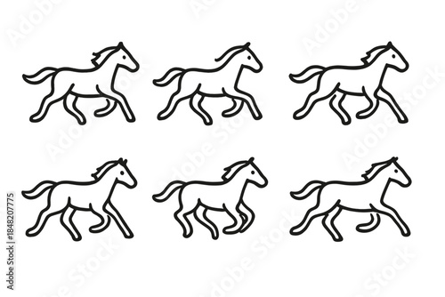 Six Horse Silhouettes in Motion