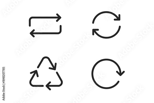 Four circular arrow icons on a gradient background