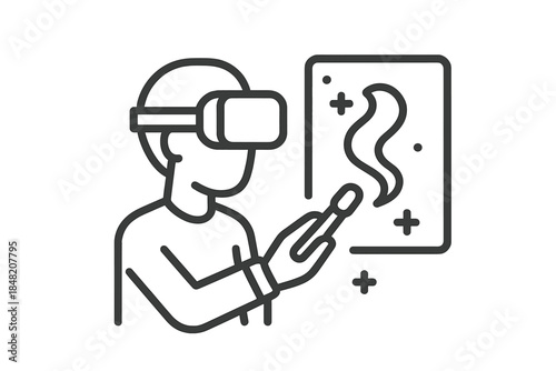 Person wearing VR headset creates art in virtual reality