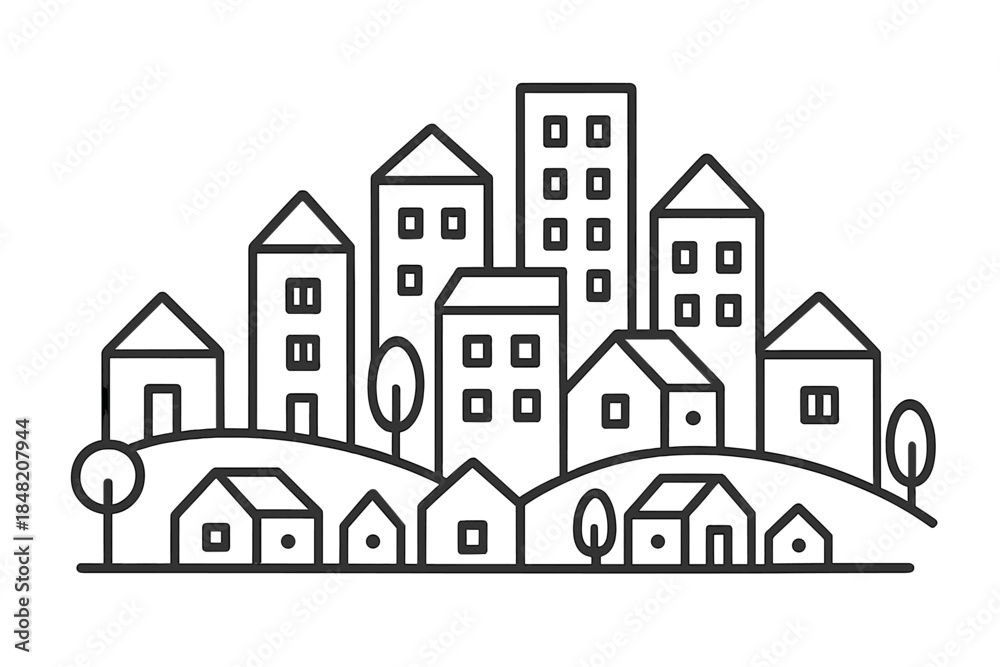 Obraz premium Minimalist cityscape with diverse building heights