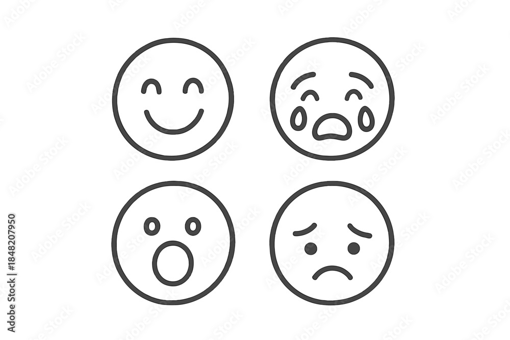 Fototapeta premium Four emojis with different facial expressions on a gradient background