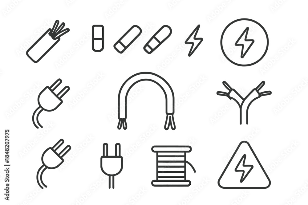 Fototapeta premium Electrical and magnetic symbols line art