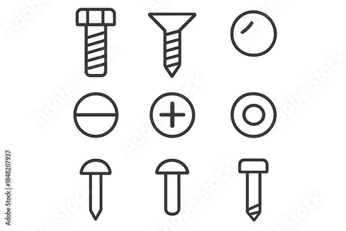 Set of fasteners icons with line art style