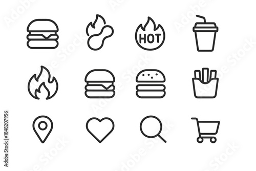 Food icons on dark background