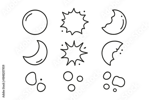 Set of nine simple line icons on a gray background