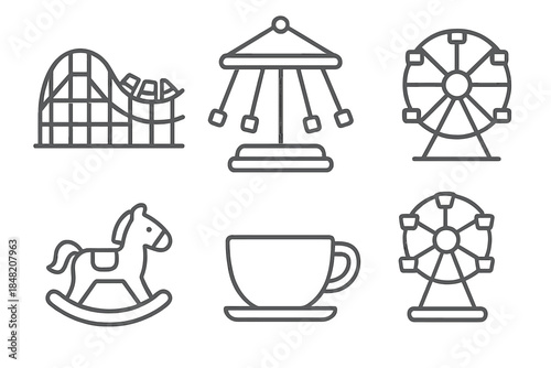Amusement Park Icons on Dark Background