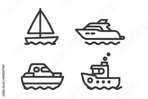Four different boat icons on a dark gradient background