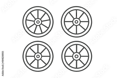 Four identical wagon wheels on a gradient background