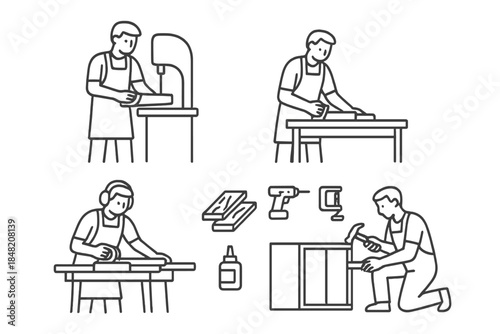 Woodworking professions, tools, and skills illustration