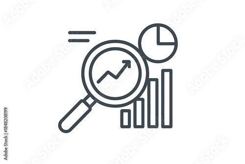 Financial analysis icons with magnifying glass and charts