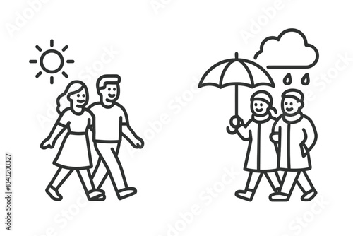 Photos Happy Couple Walking in Sun and Rain