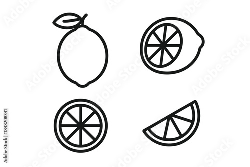 Set of four stylized lemon icons on a dark background