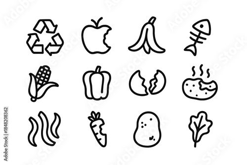 Food waste icons set