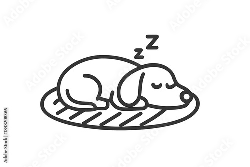 Sleeping dog on a mat with Zzz symbols