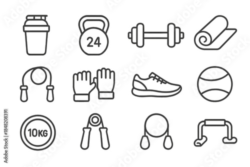 Fitness Equipment Icons Neon Glow