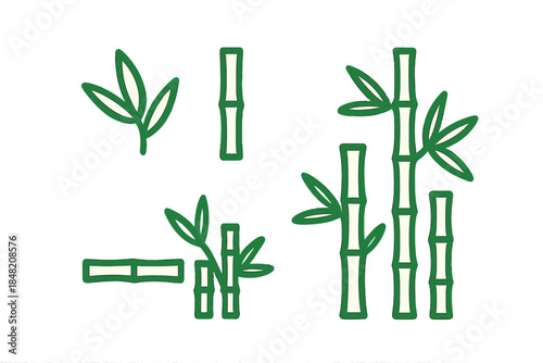 Green bamboo stems and leaves on a gradient background