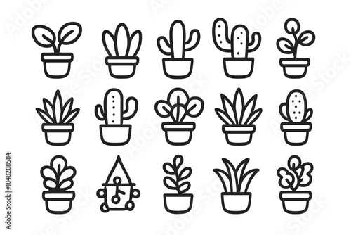Set of potted plants icon collection