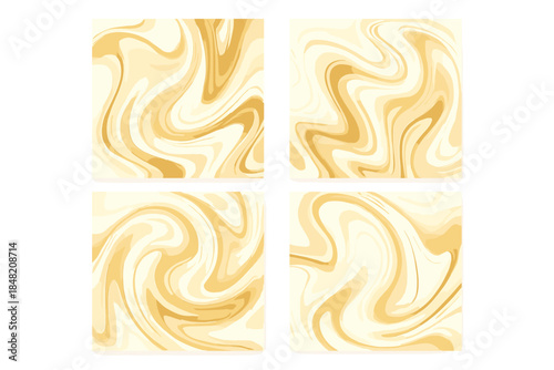 Four abstract golden marble effect square panels