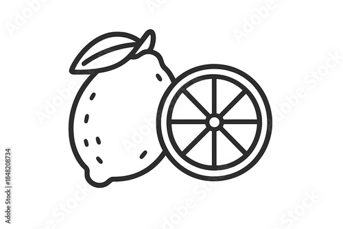 Lemon and Slice Icon on Gray Background