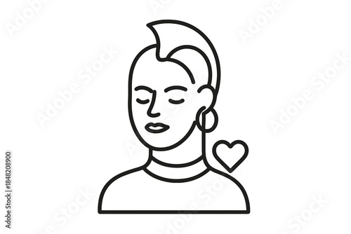 Line art of a person with eyes closed and a heart symbol